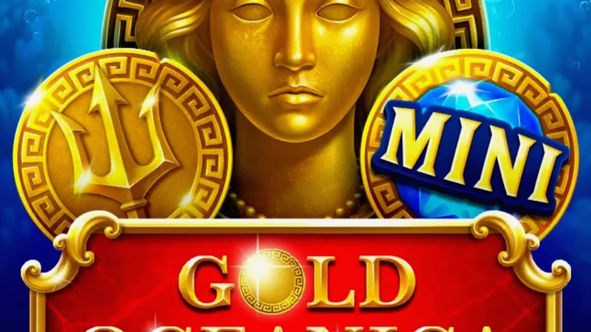 Tampilan visual slot Gold Oceanica dengan tema dewi laut dan harta karun bawah air.