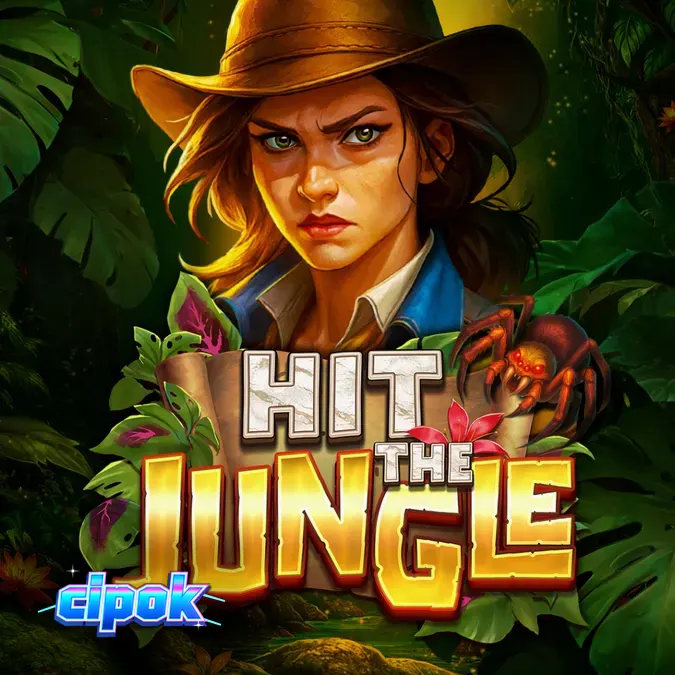Tampilan visual slot Hit the Jungle dengan elemen hutan dan simbol misteri